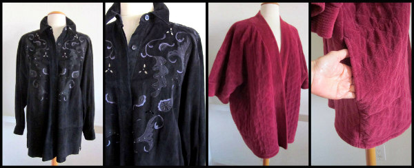 Mercedes & Adrienne 1985 wearable art suede, Sonia Rykiel quilted velour kimono jacket